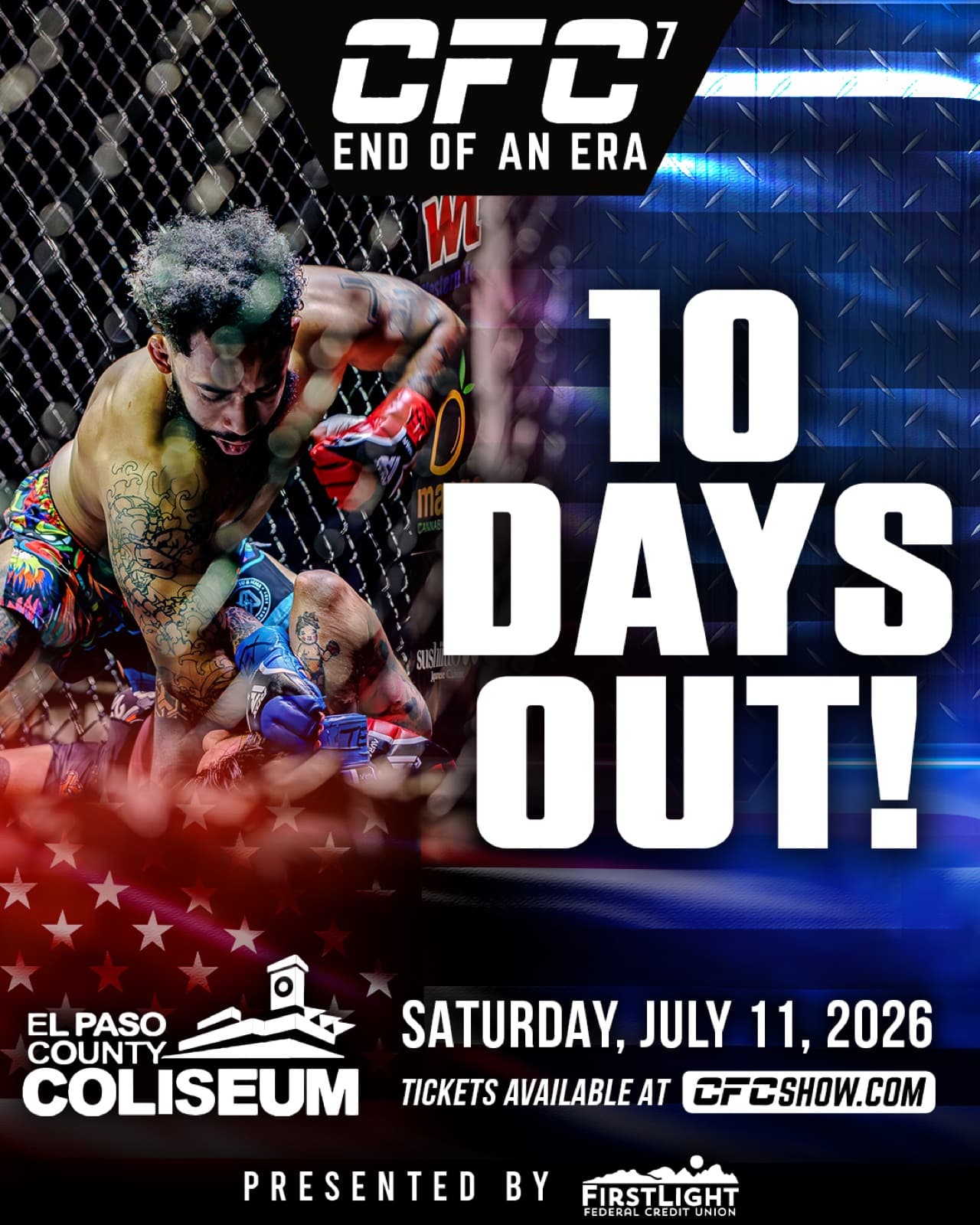 CFC7 10 days out countdown post with fight action photo