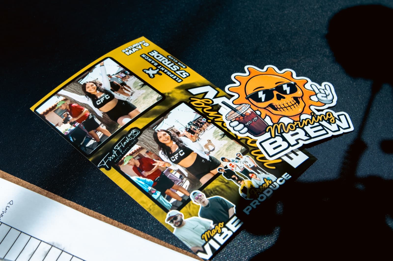 Mazo Vibe stickers and CFC photo booth strip from a live event